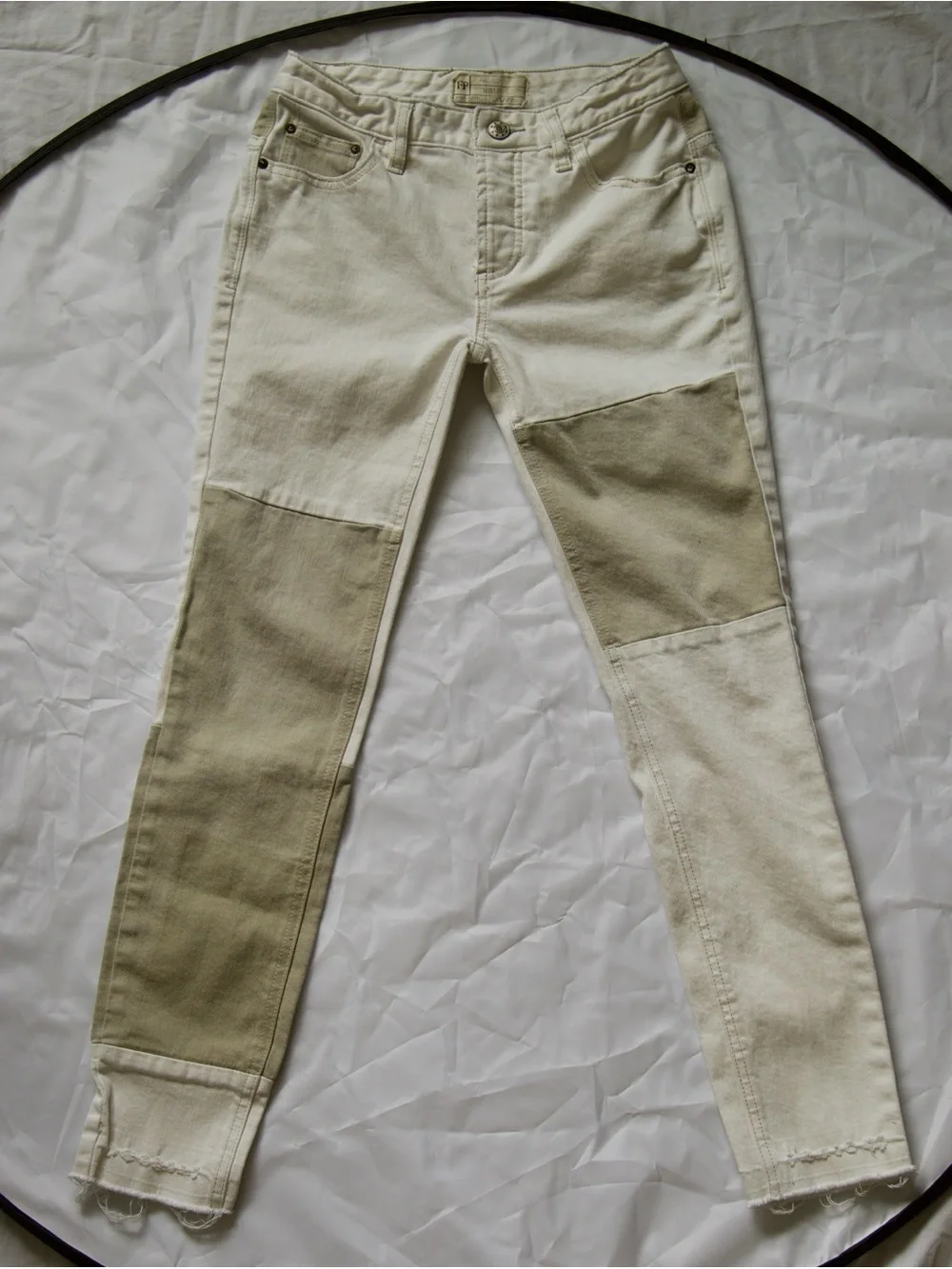 Free People Women's Two-Tone Color Block White and Tan Jeans 26
